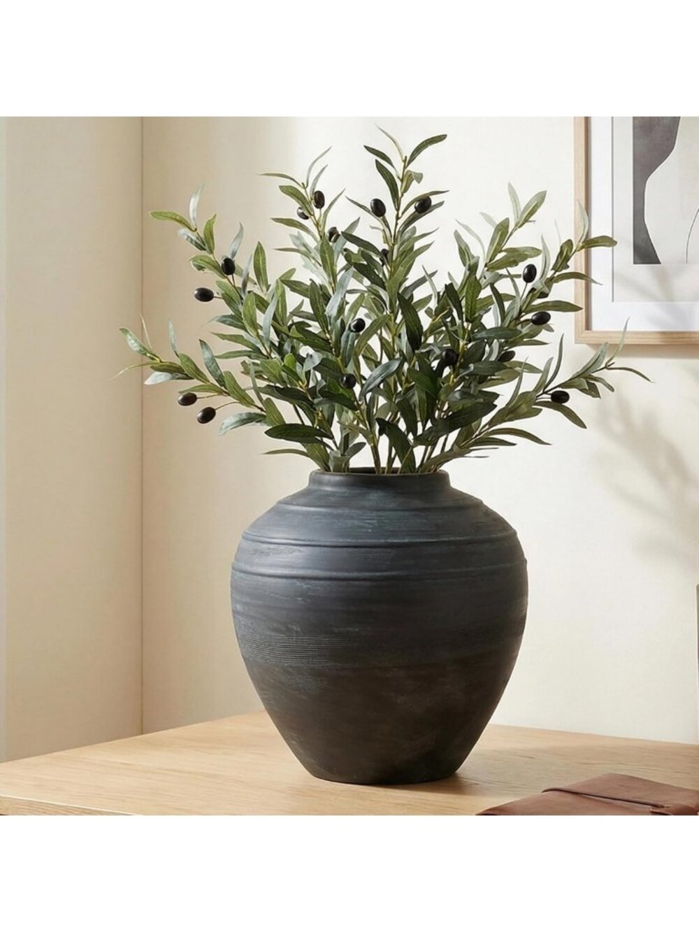 Rustic 11" Blue Ceramic Vase for Farmhouse Living Room Decor & Home Accent